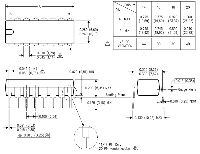 CD4026B Mechanical Dimensions